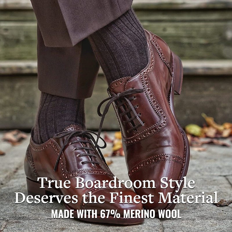 BoardroomSocks Merino Wool Dress Socks for Men â€“ Over-the-Calf, Ribbed Wool Dress Socks for Menâ€™s Size 8-12 â€“ Comfortable and Breathable Socks with Reinforced Heel and Toe by Boardroom Socks, Brown - Image 2